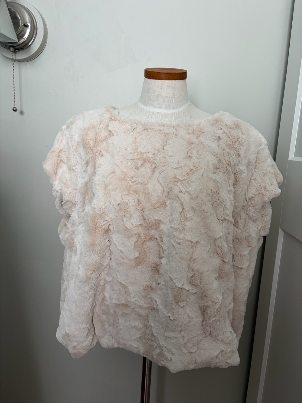 Anthropologie Faux Fur Short Sleeve Pullover Top - Soft Cream